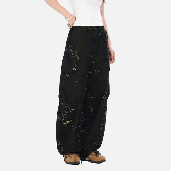 Lightning Cracked Pocket Field Bell Leg Denim alternatif görünüm