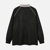 Autumn Relaxed-Cut Stitch-Craft Sport-Collar Long Sleeve T-Shirt