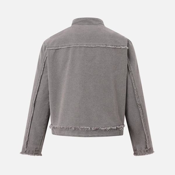 Rebel Faded Heavyweight Fringe Zip Denim Jacket alternatif görünüm