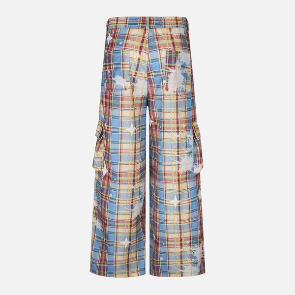 2000s Trendy Painted Plaid Wide Leg Street Pants alternatif görünüm