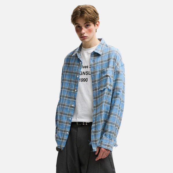 Crimson Check Fringe-Hem Cotton Shirt alternatif görünüm
