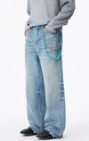 Yıkanmış Baggy Kedi Baskılı Jean Pantolon, kombin görünüm — Navra Wear