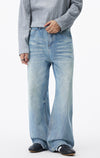 Yıkanmış Baggy Kedi Baskılı Jean Pantolon, önden görünüm — Navra Wear