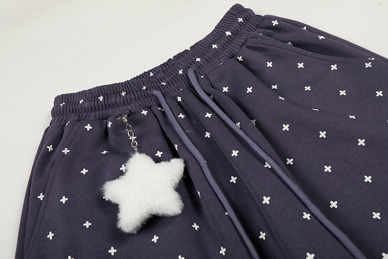 Vintage Wide Leg Yıldız Baskılı Jogger, yan görünüm — Navra Wear