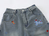 Cartoon Stitched Wide Leg Denim Shorts