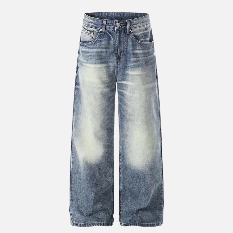 DAXUEN Distressed high-waisted wide-leg jeans in medium blue denim