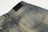 Yıkanmış Yırtık Detaylı Yüksek Bel İspanyol Paça Jean Pantolon, yakın çekim — Navra Wear