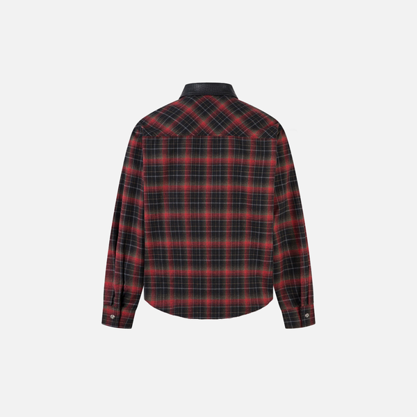 Leather-Touch Plaid Single Breasted Shirt alternatif görünüm