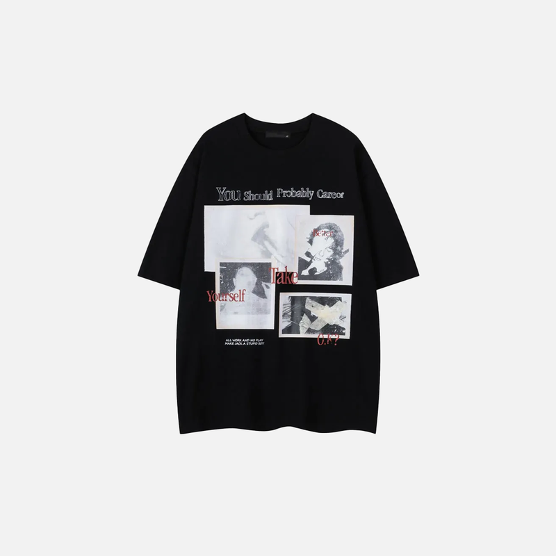 Cozy City-Block Artwork Patterned Hip Hop T-Shirt