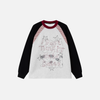 Fashionable Block-Style Graffiti Five-Point Print Long Sleeve T-Shirt