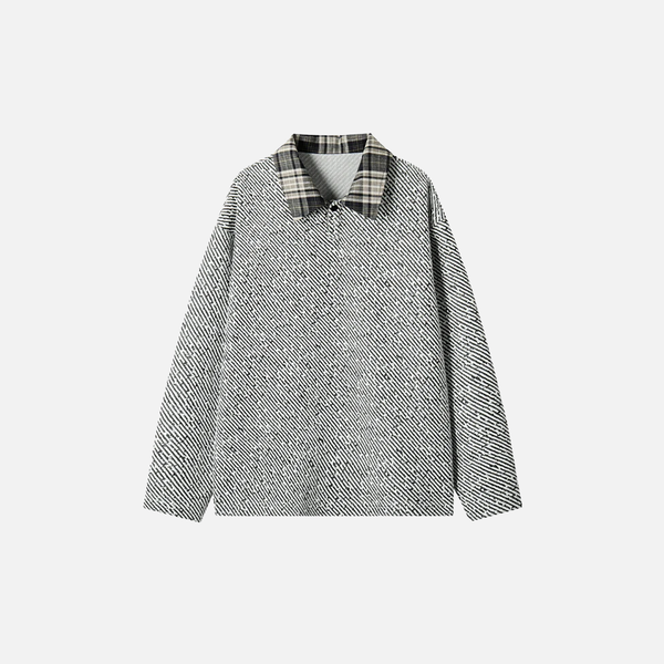 Plaid Fold Collar Retro Sweatshirt alternatif görünüm