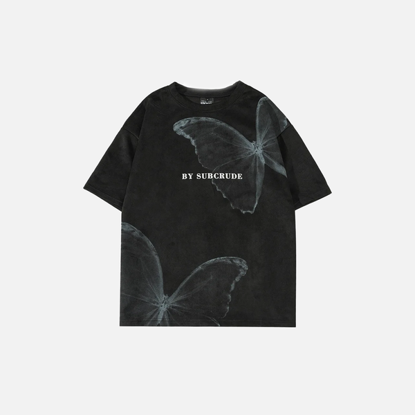 Circa-2000 Flutter-Print Designed Hip Hop Short Sleeve T-Shirt alternatif görünüm