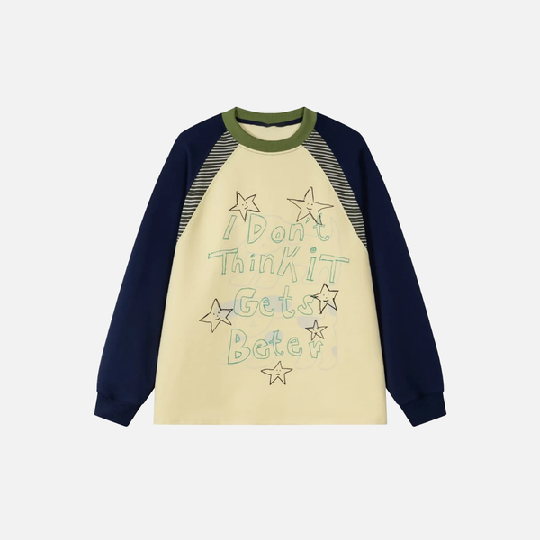 Fashionable Block-Style Graffiti Five-Point Print Long Sleeve T-Shirt alternatif görünüm