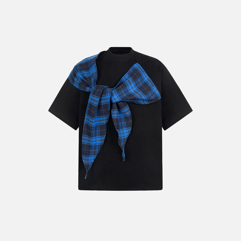 Urban-Edge Relaxed Plaid Fragment Crew Neck T-Shirt