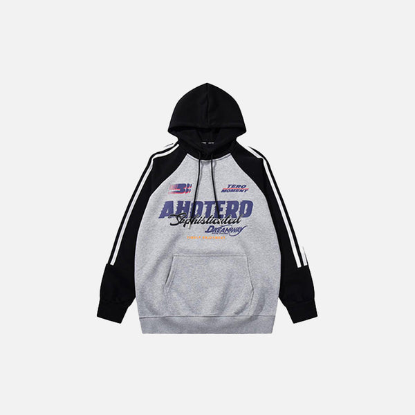 Front view of the grey Retro Athletic Dreamer Hoodie in a gray background