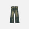Front view of the blue Wave Stitch Denim Jeans in a gray background