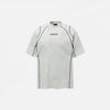 Front view of the white Grunge Ripped Holes T-Shirt in a gray background
