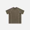 Front view of the coffee Loose Patchwork Oversized T-shirt in a gray background 