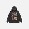 Front view of the black Nostalgic Animation Hoodie in a gray background