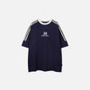  Front view of the blue Side Striped Sports T-shirt in a gray background 