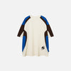 Front view of the beige Sports Color Contrast Oversized T-shirt in a gray background