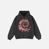 Front view o0f the black Y2K Cycle Of Flames Hoodie in a gray background
