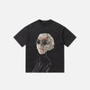 Front view of the black Man On A Mission T-Shirt in a gray background