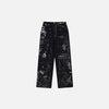 Dark Graphic Print Denim Trousers