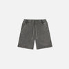 Front view of the grey Vintage Washed Distressed Sport Shorts in a gray background