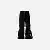 Front view of the Edgy Black Flare Baggy Pants in a gray background