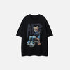 Front view of the black Bear Essence T-shirt in a gray background
