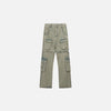 Front view of the Khaki Baggy Multi-pocket Denim Pants in a gray background 