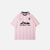 Front view of the pink Vintage Loose Polo Stripes T-Shirt in a gray background 