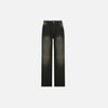 Front view of the black Rebel Thigh-Slash Jeans in a gray background