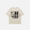 Front view of the beige Afterthought Spiked T-shirt in a gray background