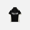Spliced Letter Stamped Stand Collar T-Shirt