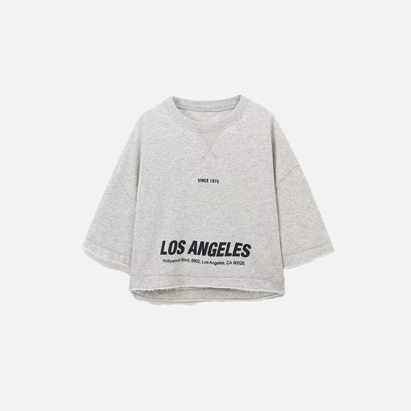 Oversize Letter Sleave Long Gray T-Shirt