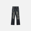 Front view of the Distressed Baggy High-waist Jeans in a gray background 