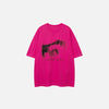 Front view of the red Abstract Statement T-shirt in a gray background