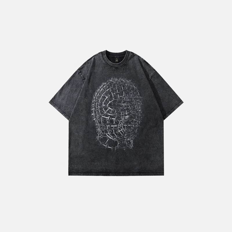 Relaxed-Cut Washed-Out Chain Print Stone-Rinsed T-Shirt