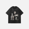 Front vew of the black Oversized Anime T-shirt in a gray background