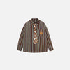 Front view of the red Striped Tie Accent Shirt in a gray background