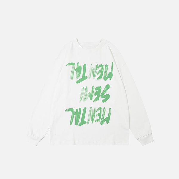 Print Letter Reversed Long Sleeve T-Shirt alternatif görünüm