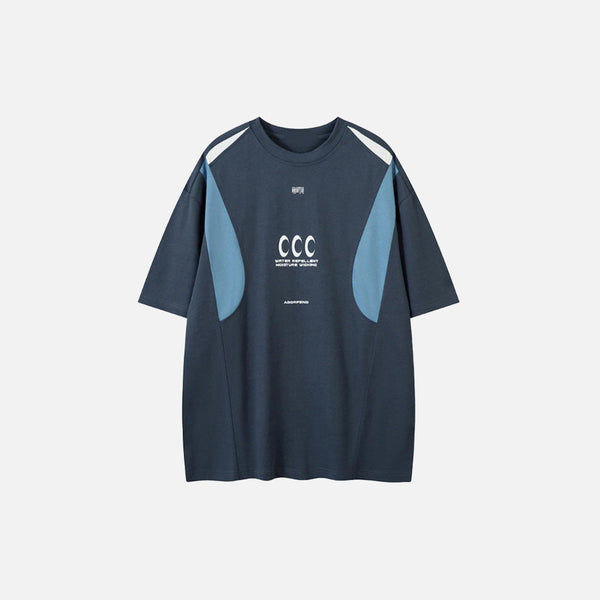 Front view of the blue Performance Activewear T-shirt in a gray background