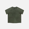 Front view of the olive green Loose Retro Washed T-shirt in a gray background