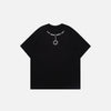 Front view of the black Loose Chain Printed T-shirt in a gray background 