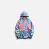 Front view of the blue Bandana Printed Oversized Hoodie in a gray background