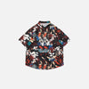 Front view of the black Flower Corduroy Short Sleeve Shirt in a gray background