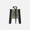 Front view of the army green Avant-Grade Tie Accent Women's Shirt in a gray background