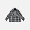 Front view of the black Loose Retro Plaid Shirt in a gray background 